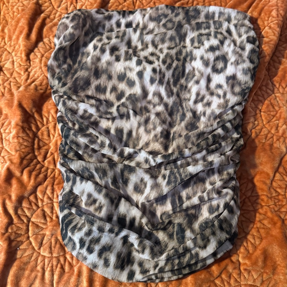 By Anthropologie Mesh Shirred Leopard Print Tube Top Size Small New with Tags - Picture 7 of 8